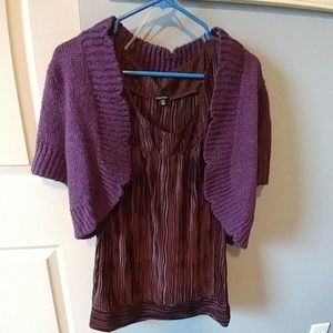 Brown crinkle tank with sweater shrug